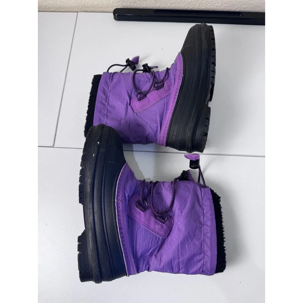 Helly Hansen Snow Boots Kids Size 12 Purple Black Winter Faux Fur Lined Gorpcore